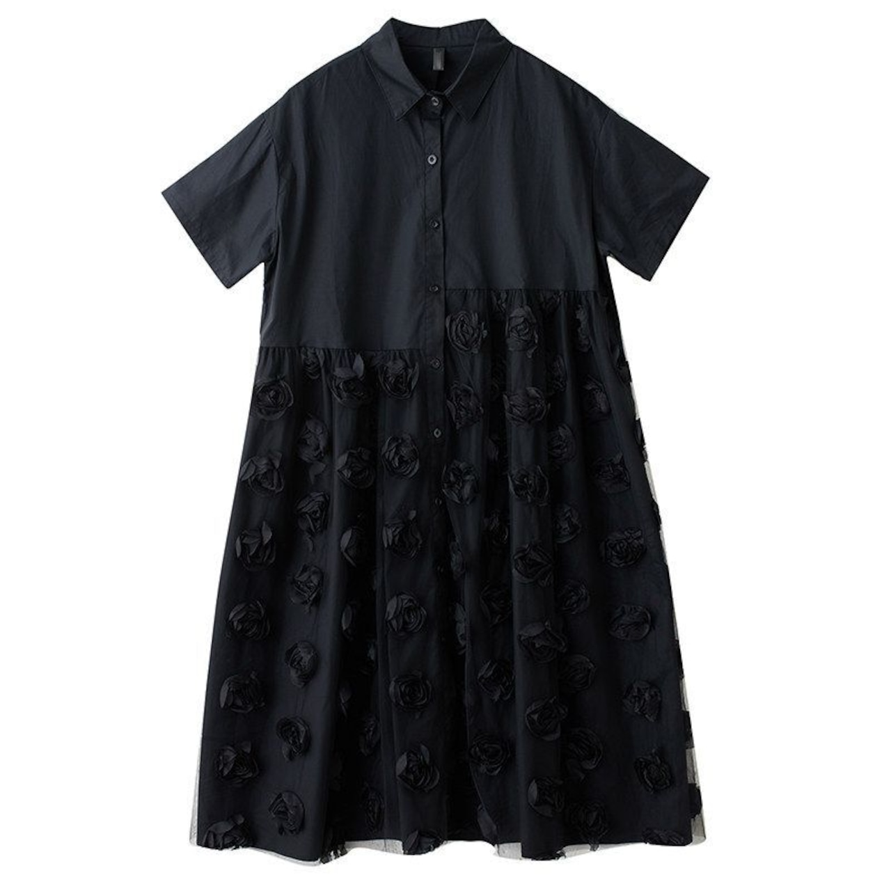 3Dローズ柄 ロング シャツワンピース 30251