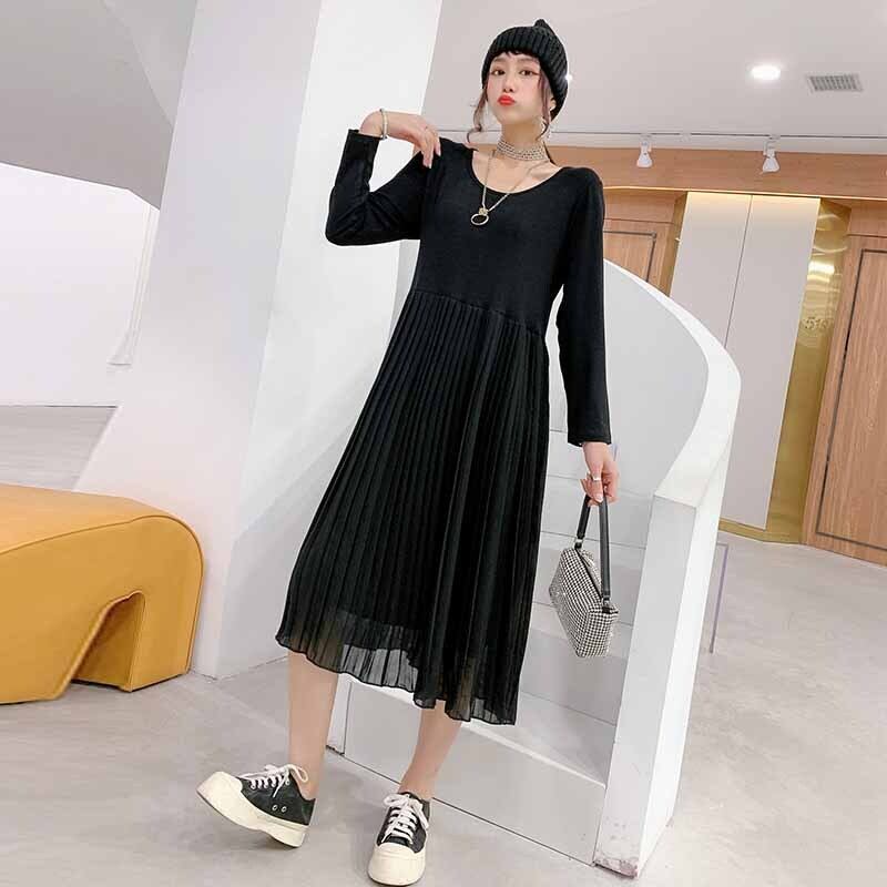 オータムシフォンドレス プリーツ 大きめサイズ 秋物 ミックスインファッション16744910821