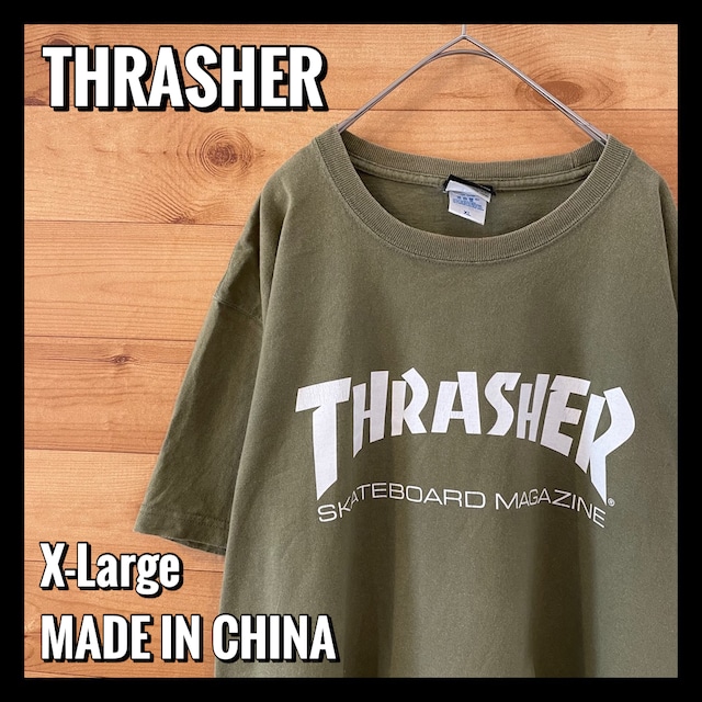 【THRASHER】ロゴ Tシャツ XL オーバーサイズ スラッシャー カーキ US古着 アメリカ古着