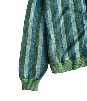 Vintage 60s Alpaca knit cardigan -green stripe-