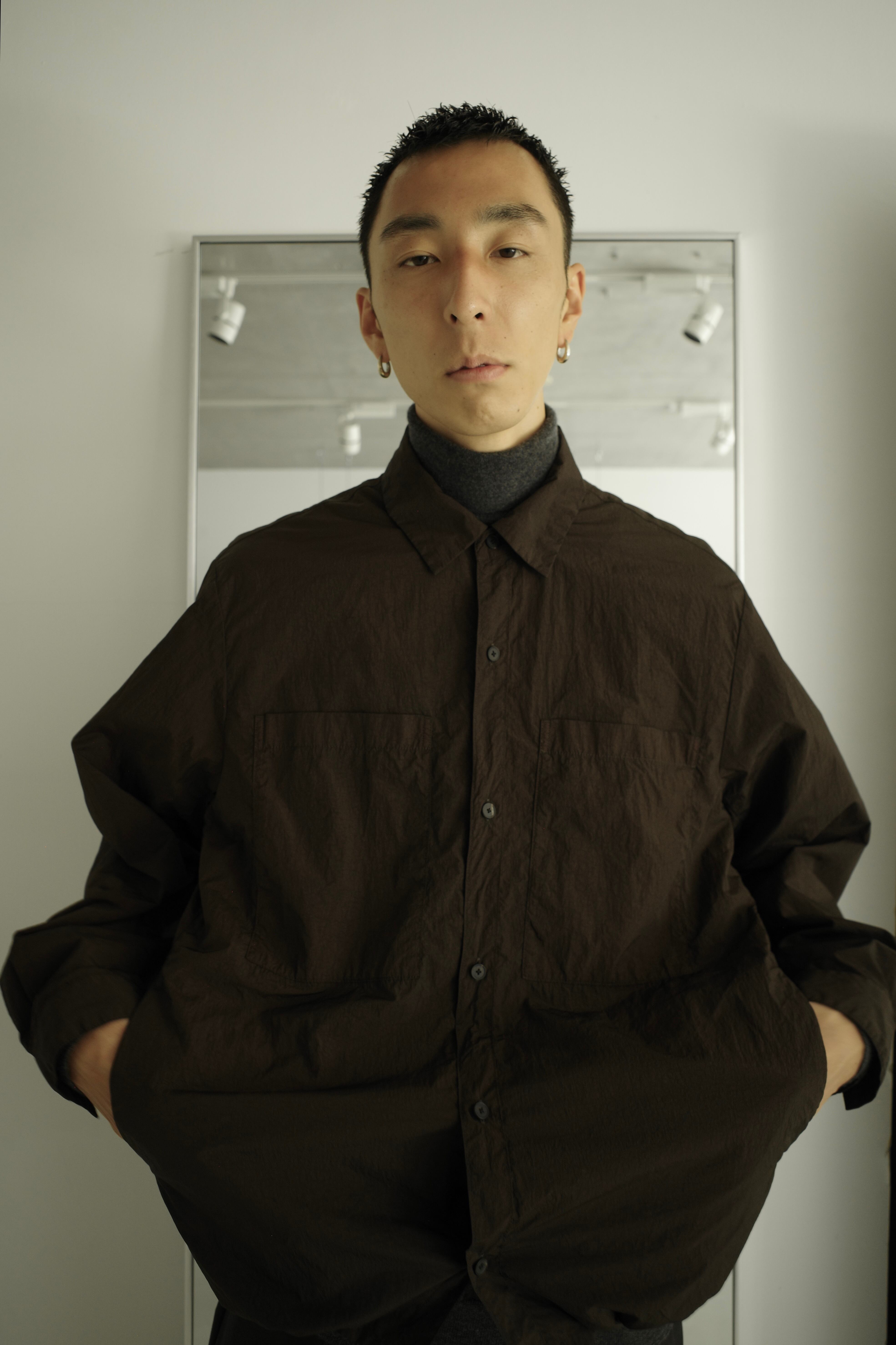 ATON 10th ANNIVERSARY HAND DYE NYLON POCKET SHIRT JACKET BROWN 
