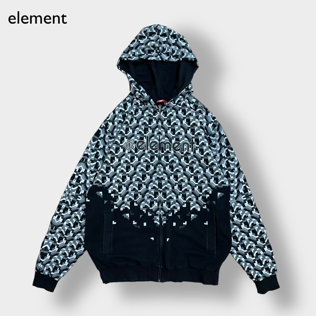 【element】幾何学模様 柄物 ジップアップ パーカー フーディー スウェット プリント ロゴ L エレメント US古着