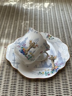 英国Vintage FOLEY カップ＆ソーサー テニスセット スナックセット 花柄 小鳥柄 希少 テーブルウェア