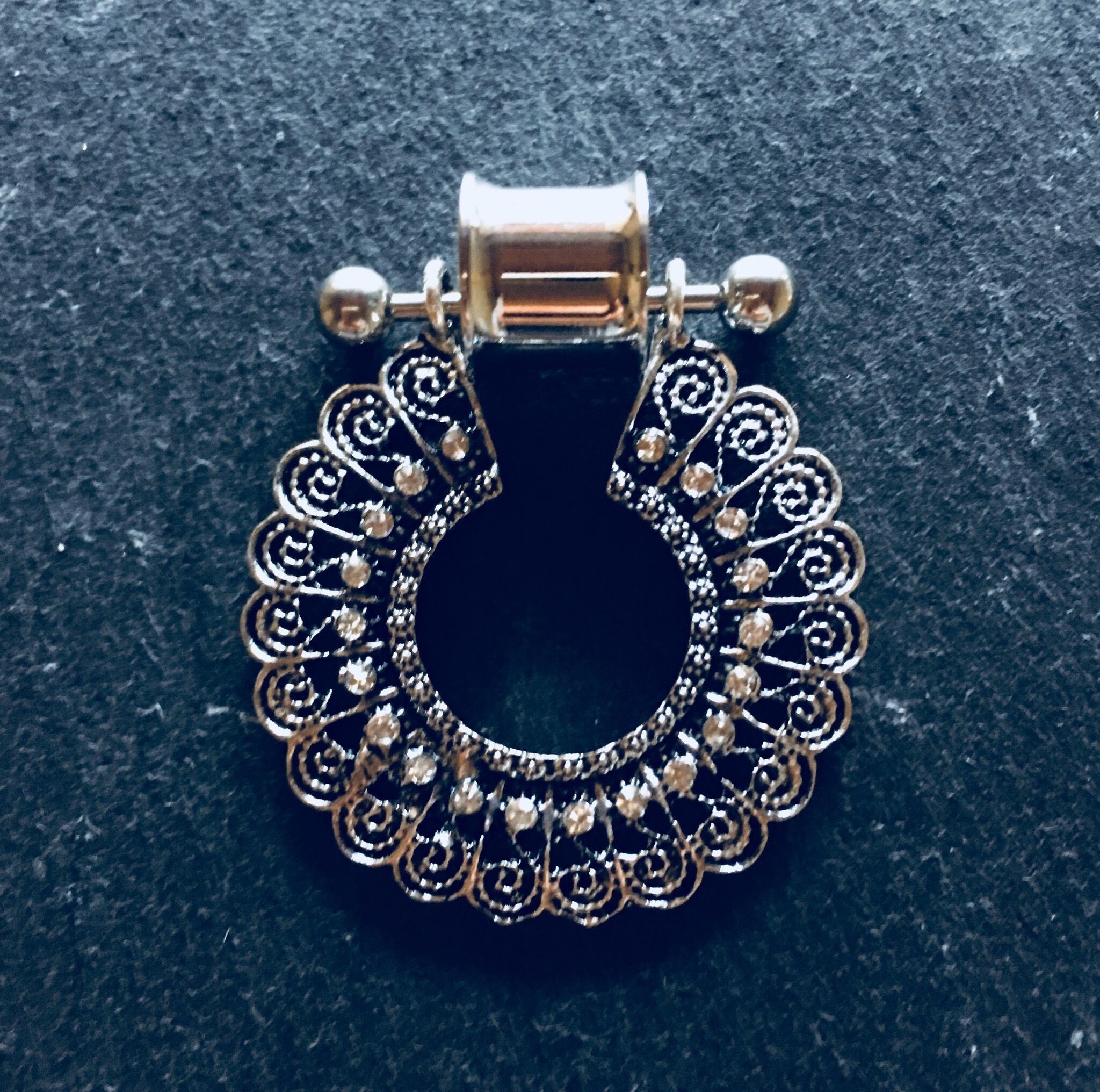 1pc 00G 10mm フラワー ストレートバーベル スティール フレア ボディピアス トンネルピアス付き