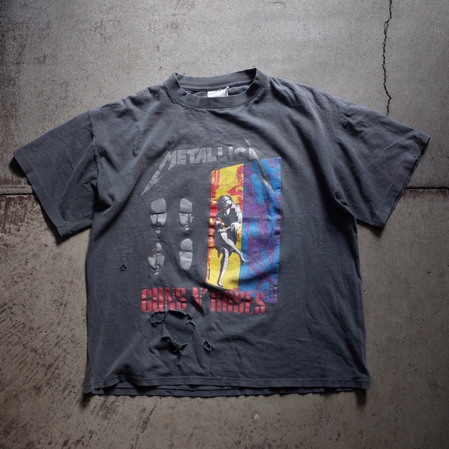 【VINTAGE】”METALLICA × Guns N' Roses” 90’s~ Double Side Printed Rock T-shirt s/s