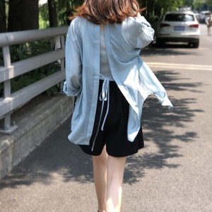 Back ribbon design sheer shirt◇4colors 1870