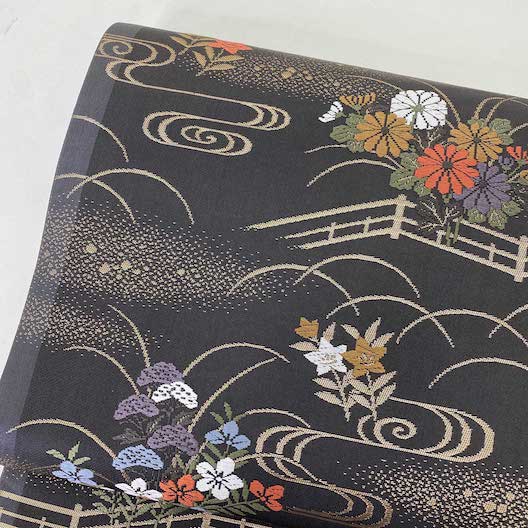 袋帯】中古 帯 礼装 正絹 結婚式 入学式 卒業式 リサイクル 灰色 黒