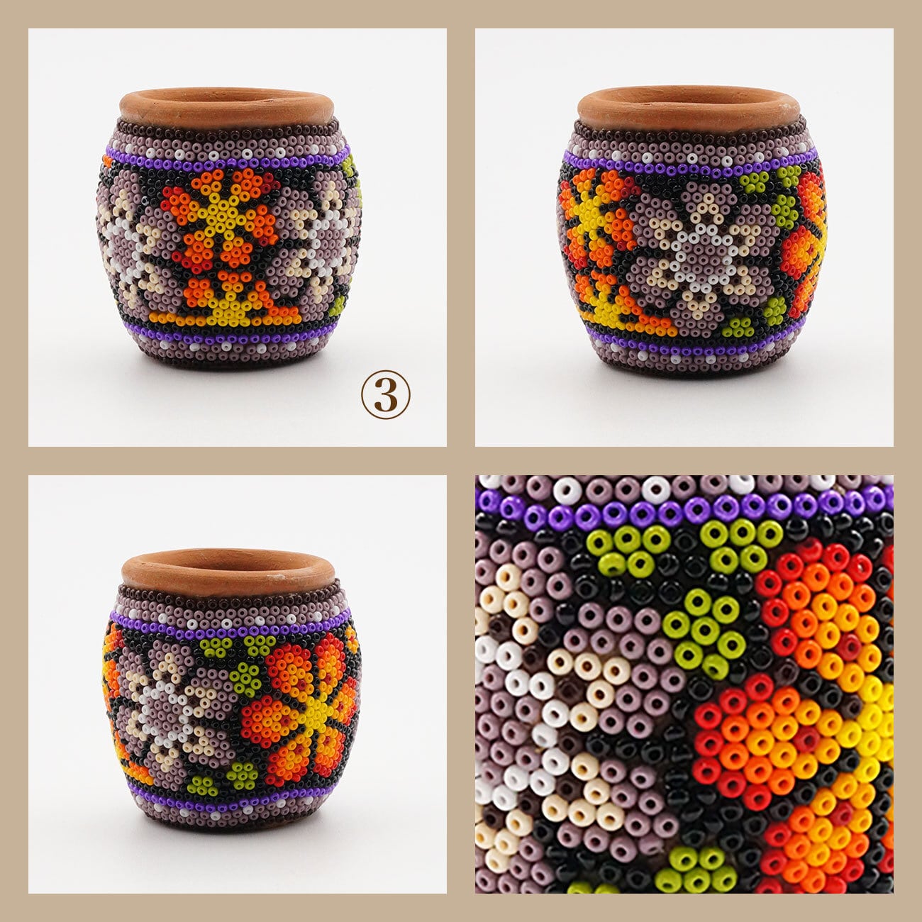 小さなビーズ壺】 ウイチョル族のビーズワーク／Kuka／ビーズ