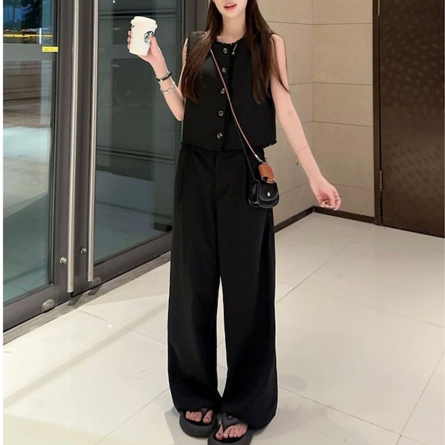 ノースリーブベスト×ワイドパンツ セットアップ　m0072