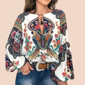 ♦ボヘミアン柄トップス♦1970s style　1970-004