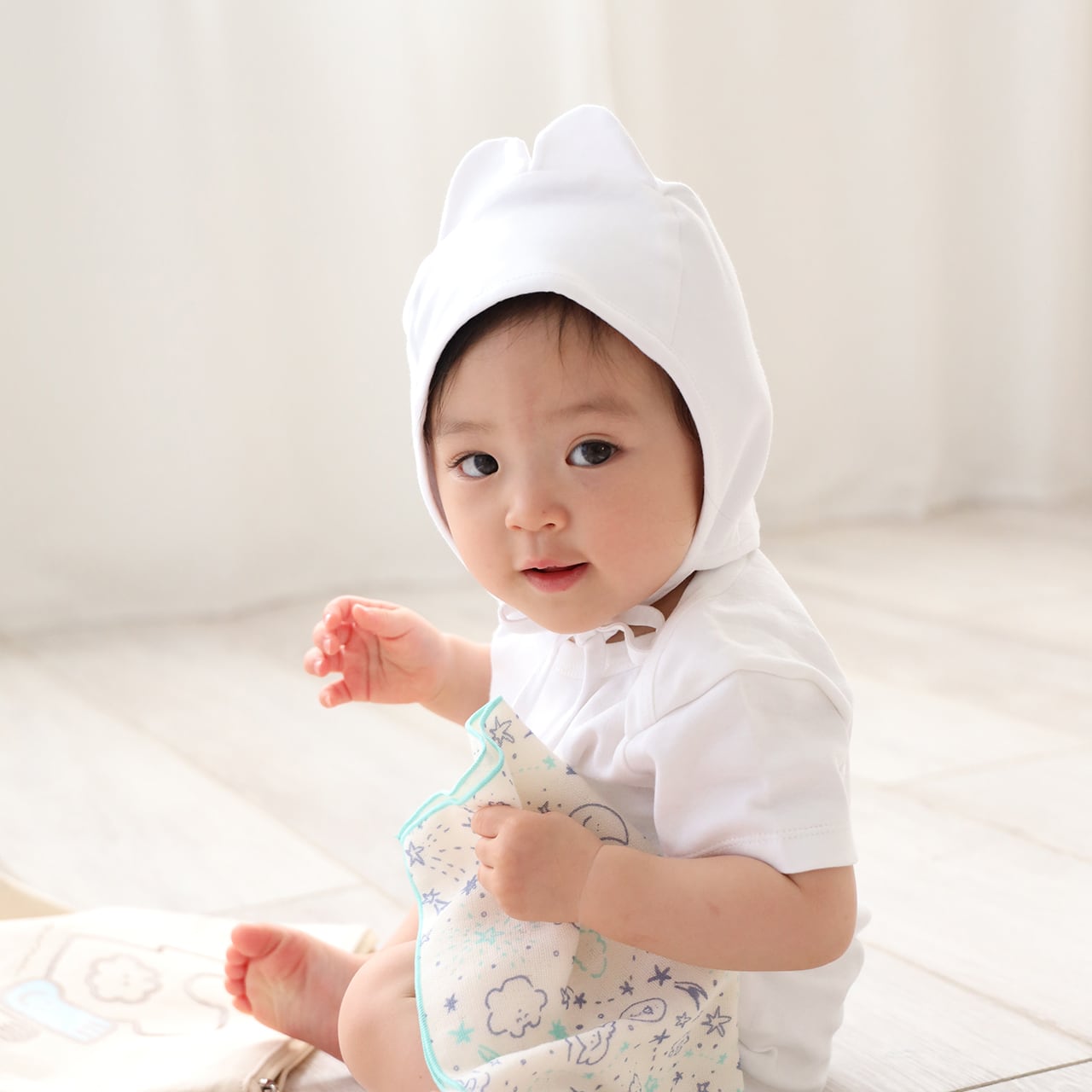 なでウサのおみみボンネット(MKB-010)*mokmok chan baby | もくもく