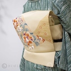 正絹塩瀬 蒸栗色に更紗柄のなごや 作家物