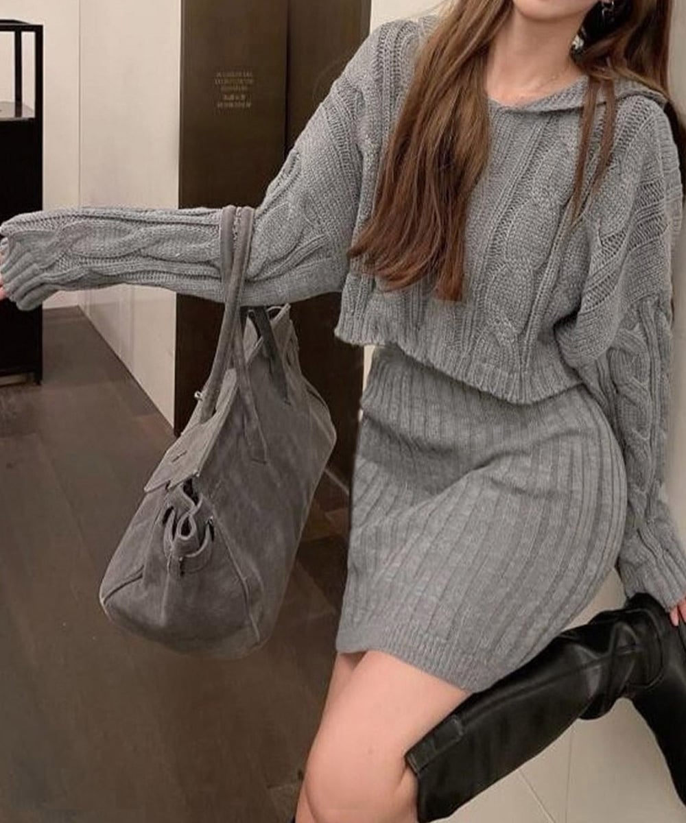 即納【one-size】ニット ケーブルニットセットアップ ♡J485 | luvxy