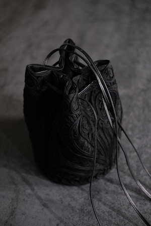 【Mame Kurogouchi】Cording Embroidery Bucket Bag - black -