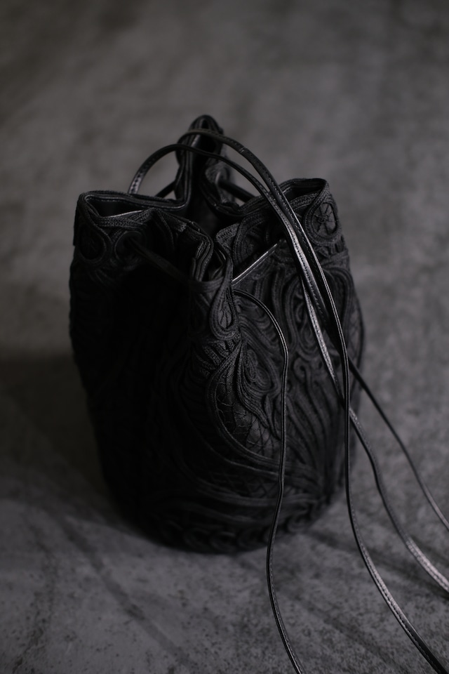 【Mame Kurogouchi】Cording Embroidery Bucket Bag - black -