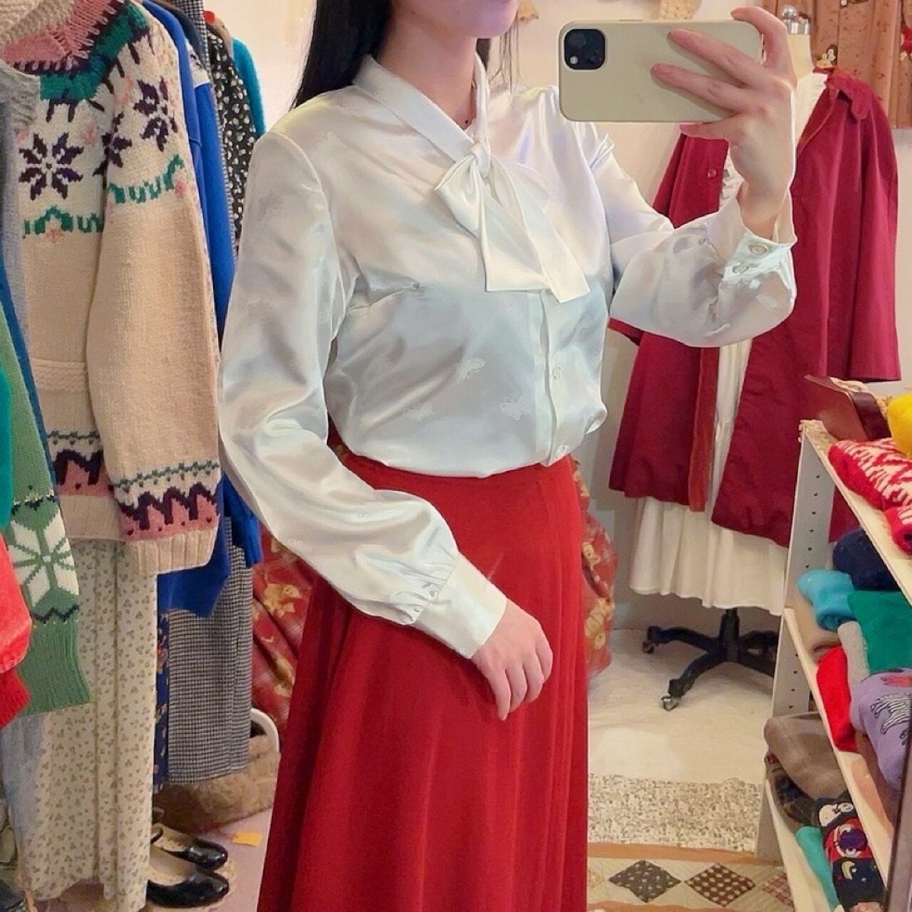 butterfly ribbon white blouse