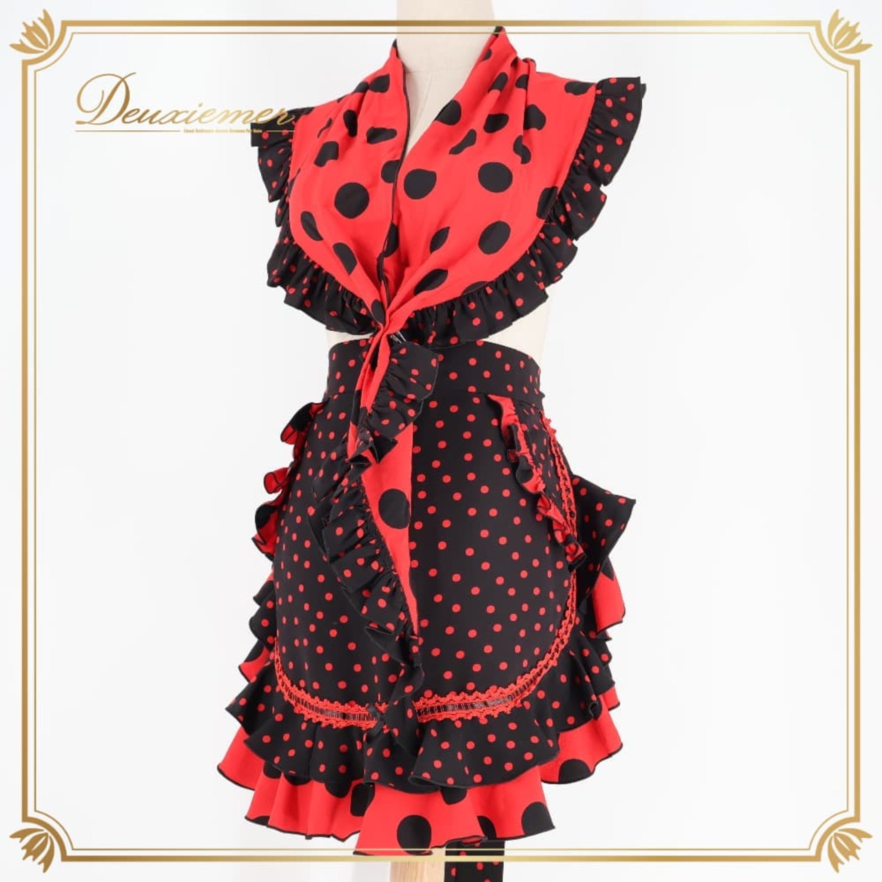 フラメンコ 衣装 MARINA FLAMENCA シージョ エプロン ブラック系 レッド系 赤 黒 水玉 ドット フリル ダンス パーティ 発表会 飾り 装飾 ドット柄 水玉柄 ダンス衣装 ステージ衣装 舞台衣装