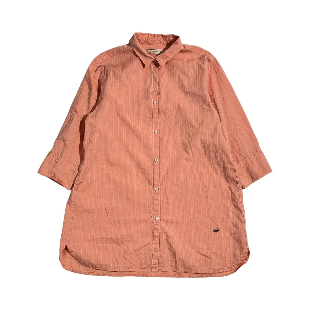 CROCODILE クロコダイル ストライプ 七分袖 チュニック丈 シャツ サイズ M /オレンジ系 レディース カジュアル