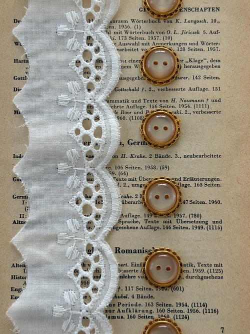 15mm Japanese ヴィンテージボタン パールホワイト×ゴールド フラワー 6個セット シンプルボタン レトロ アクセサリーパーツ 二つ穴