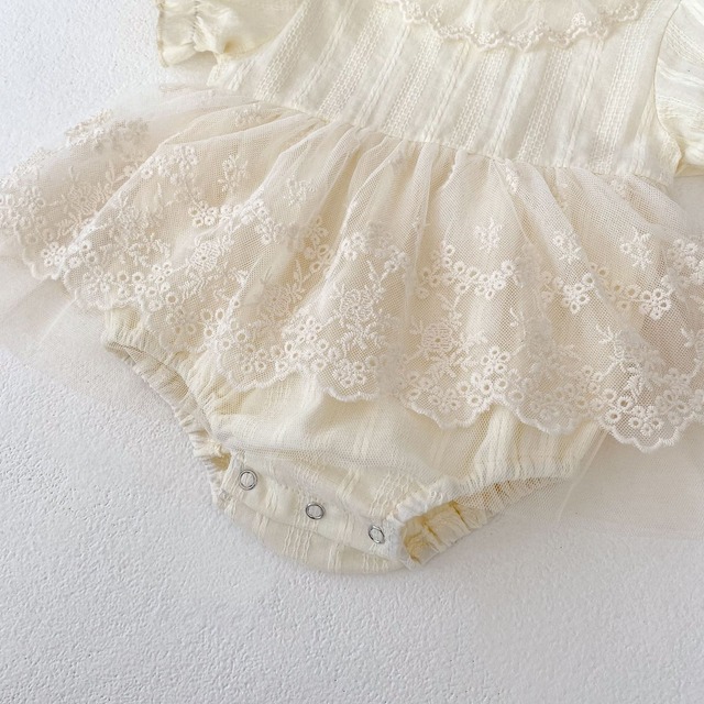 【BABY】半袖レース襟チュール刺繍ワンピースロンパース - 17