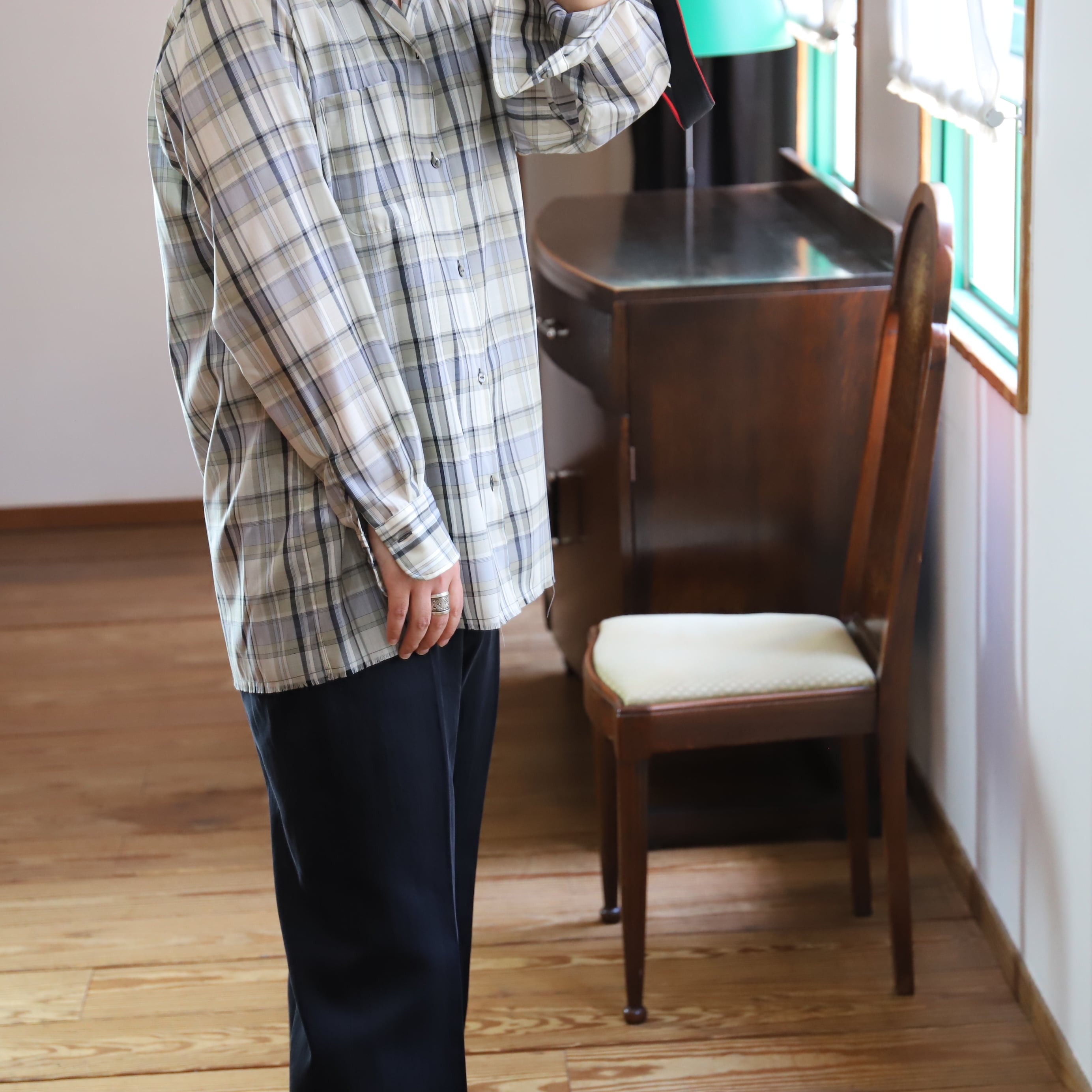 MAATEE&SONS / OPEN COLLAR フリンジ HWOOL CHECK | TIBETAN MARKET
