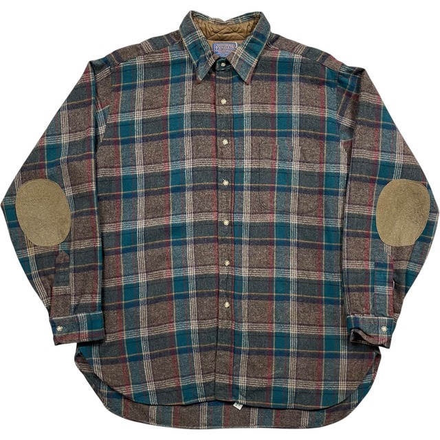 《XL》 PENDLETON ペンドルトン ウールシャツ エルボーパッチ チェック柄 左胸ポケット USA製 70年代 vintage no.9976