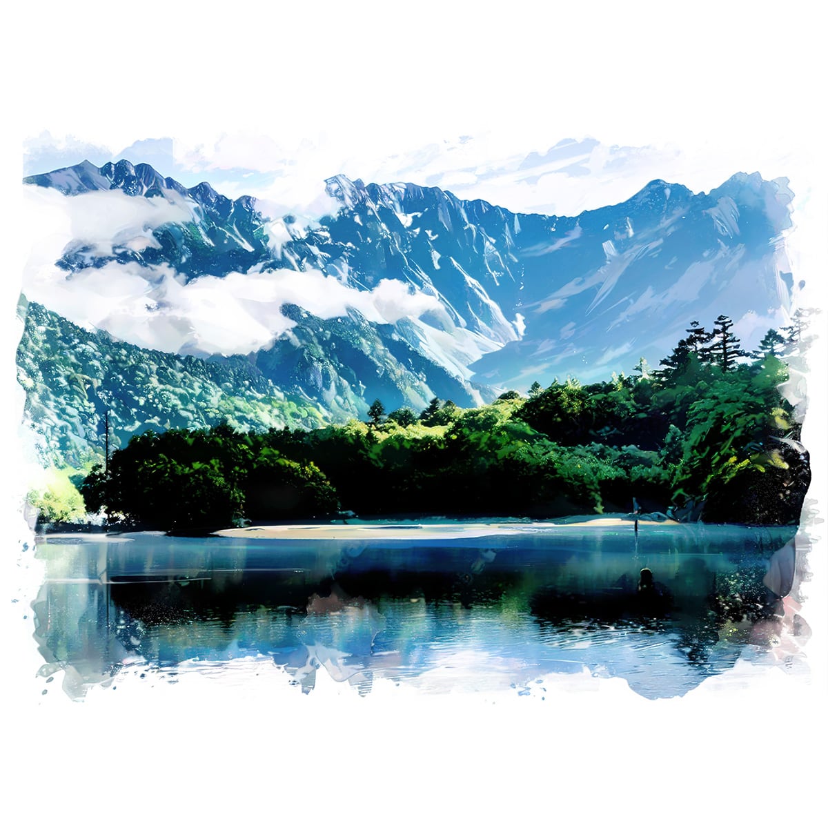 絵画(風景画) 日本 長野県 御射鹿池御射鹿池 インテリアアート額付き