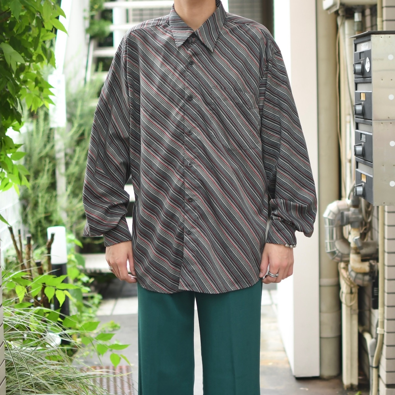 smooth cloth multi diagonal stripe shirt