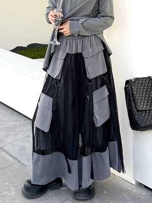 Layered mesh patchwork skirt & pants 2color [T2741]
