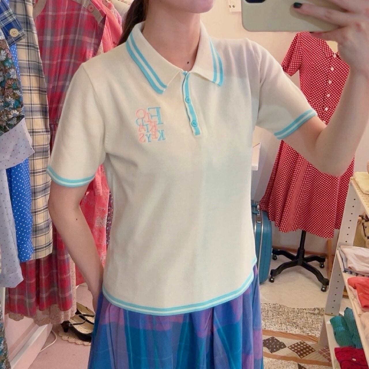 pastel mint blue line polo knit