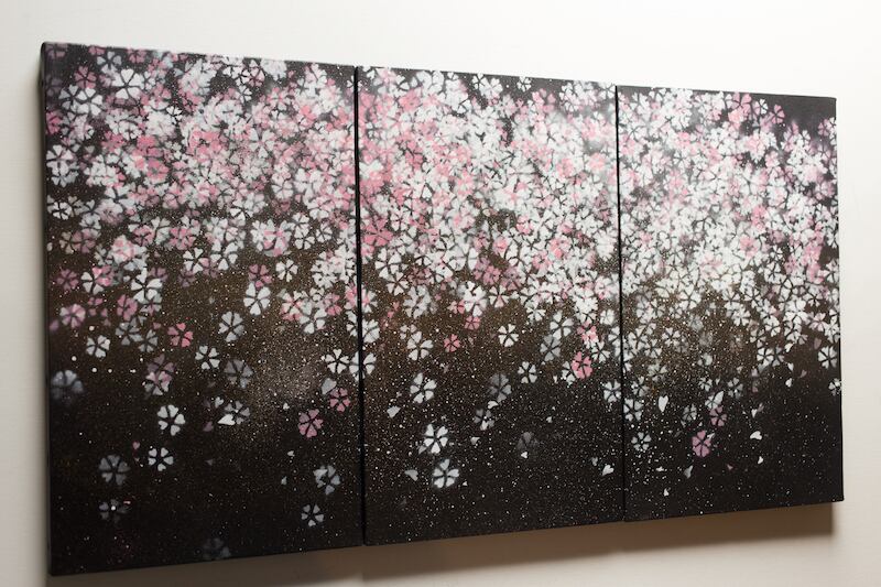 Sakura / 夜桜をテーマにした現代アート作品 3連キャンバス 絵画販売