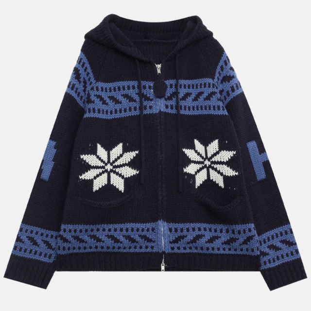 zip-up hooded knit hoodie　J00392