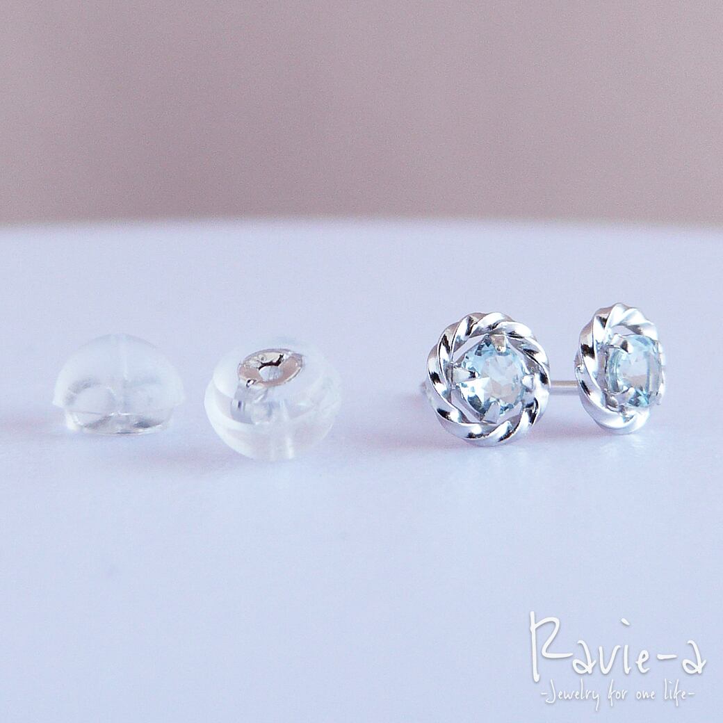 K10ホワイトゴールド アクアマリン 1粒ピアス 天然石 3月誕生石 | Ravie-a