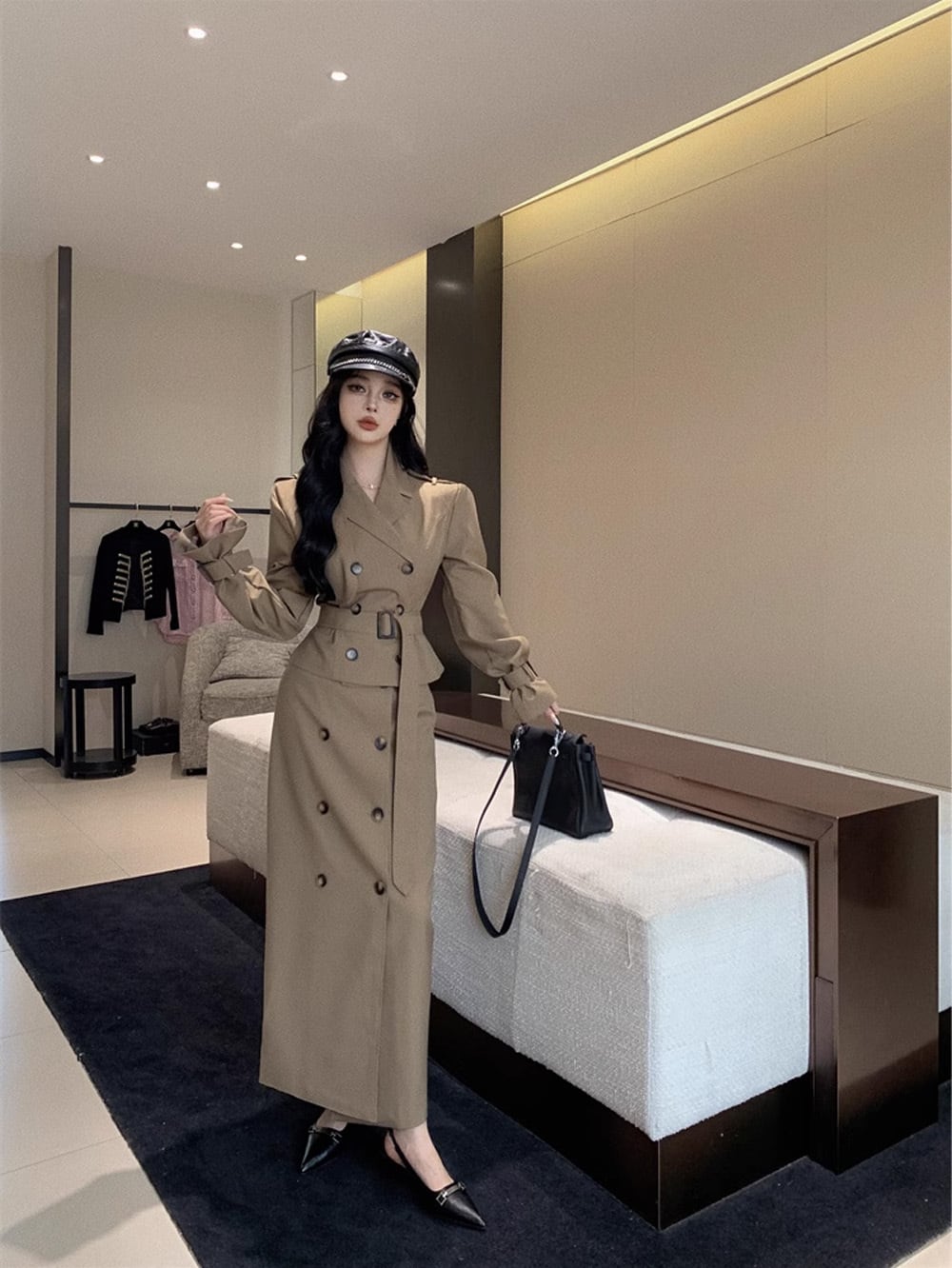 韓国大人コーデトレンチトップコート&ロングスカート 韓国大人コーデトレンチトップコート&ロングスカート