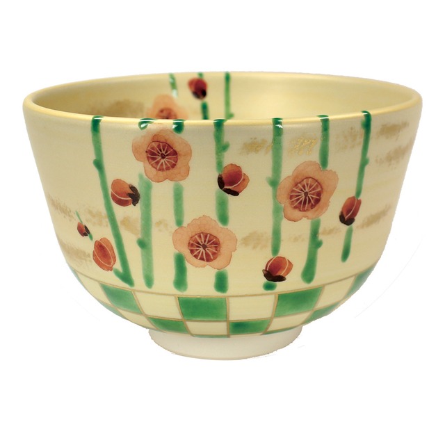森里陶楽 作　色絵 槍梅茶碗
