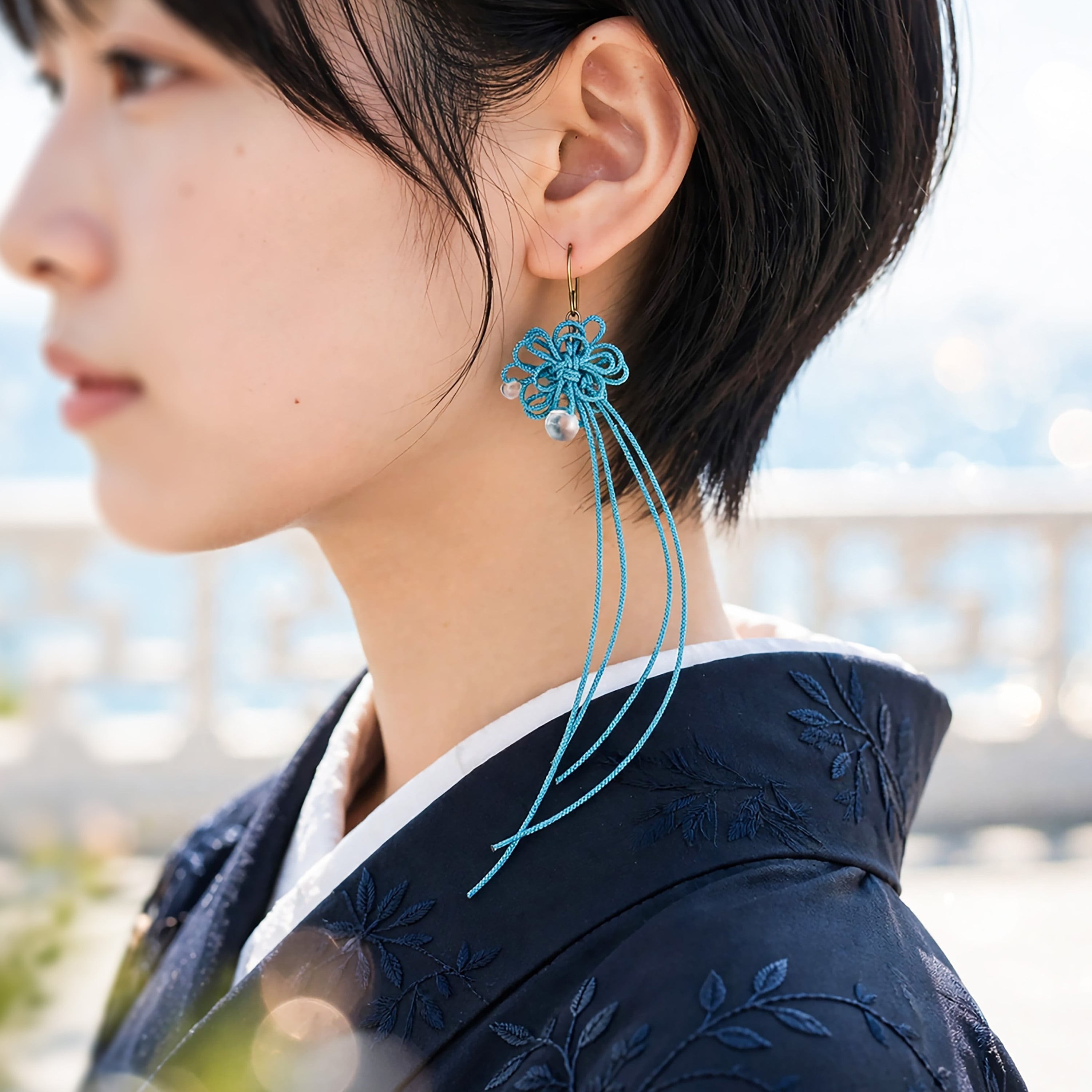 【新作】飾り結び+アクリルビーズピアス「ナギウタカタ」 | 浴衣・着物・普段使いにも。