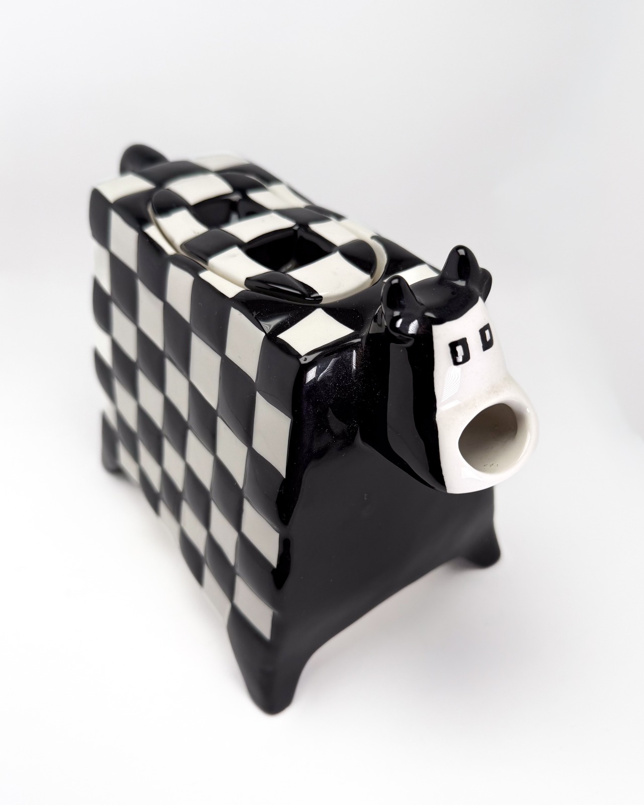 ヴィンテージ雑貨 セラミック チェッカーフラッグ 牛型ティーポット