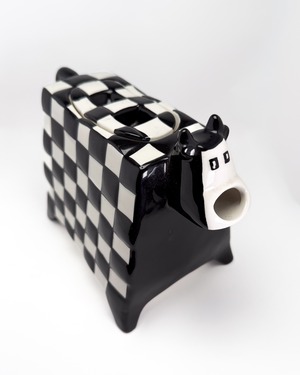 ヴィンテージ雑貨 セラミック チェッカーフラッグ 牛型ティーポット