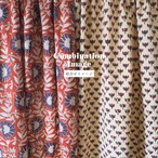 ブロックプリント生地【50cm単位】インド綿  花柄 赤×青×生成り #58210-RD1