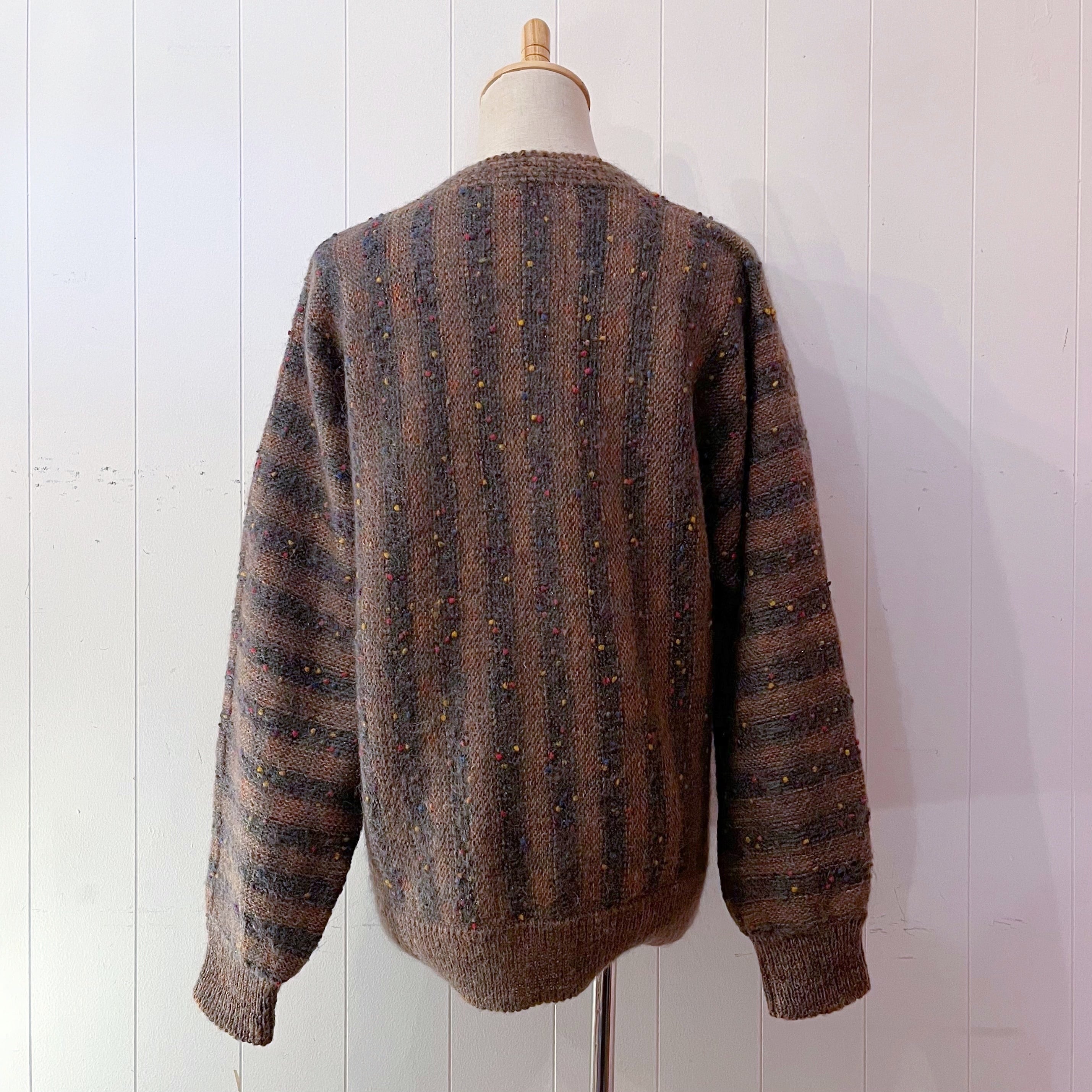 brown fancy yarn knit cardigan