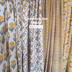 ブロックプリント生地【50cm単位】インド綿  花柄(マリーゴールド) 白×イエロー×カーキ #58632-WT4
