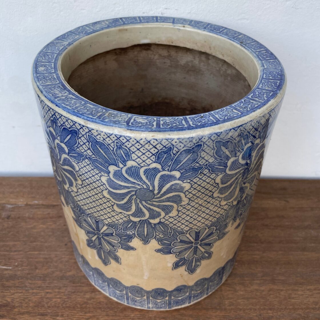 Japan Vintage 火鉢 染付 伊万里 手あぶり 手描き 鉢カバー 古道具 古 
