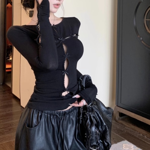 前後2wayカットアウトリボントップス ・13102