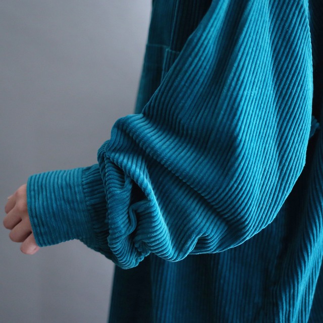 turquoise blue over size corduroy shirt jacket