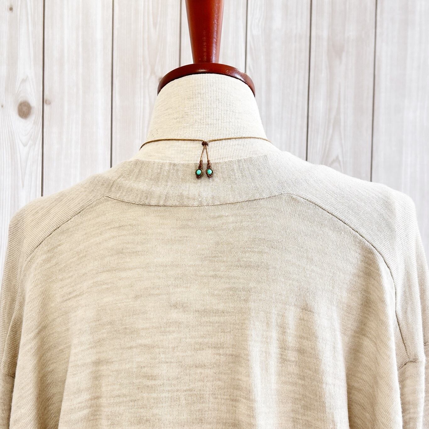 一点物】クリソプレーズのルースを包んだマクラメネックレスNo.1