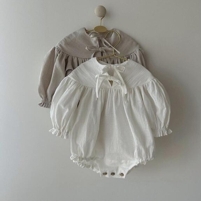 ベビー 　春新作  リボン 長袖 ロンパース