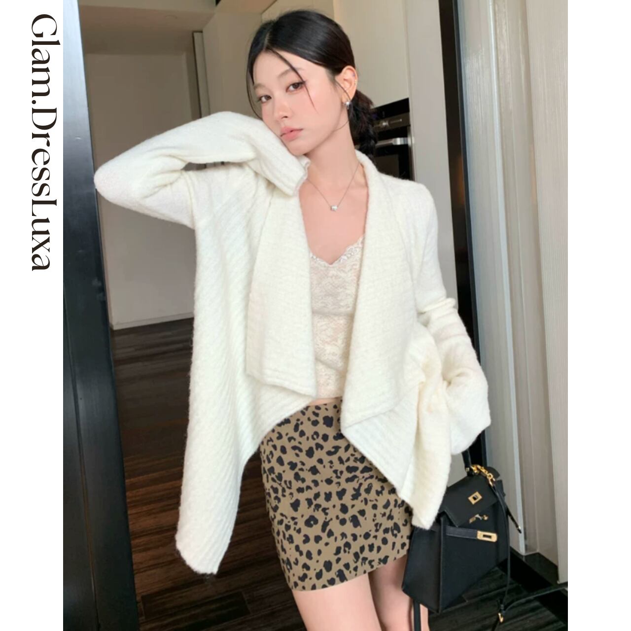 Bouclé Drape ニットカーディガン/2color_T558