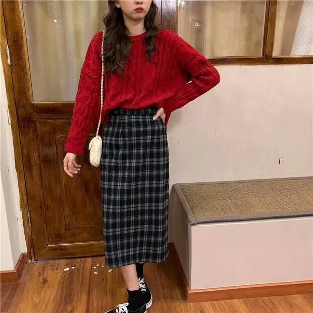 バッグスリットチェックスカート