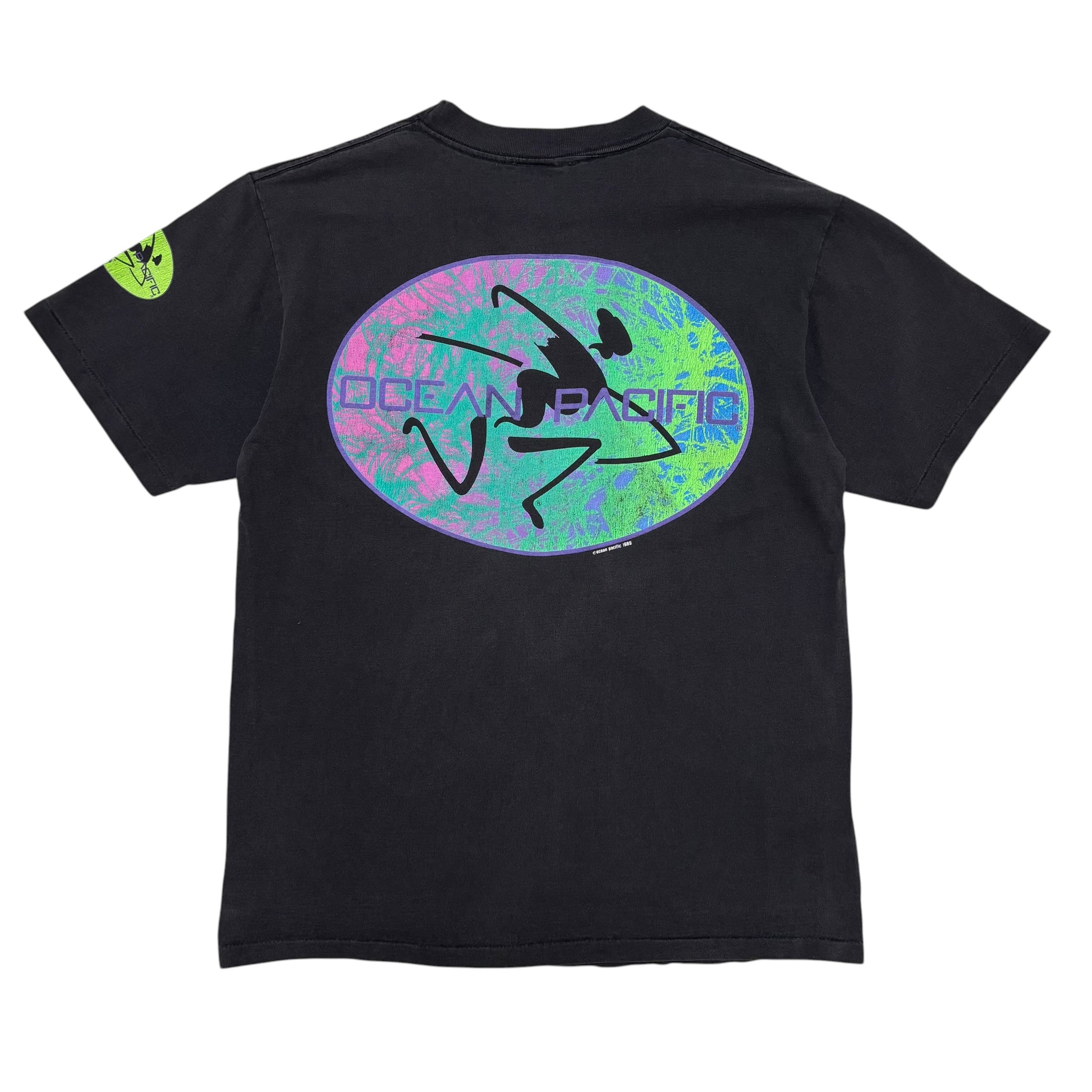 古着 オーシャンパシフィック ocean pacific OP 背面プリント Tシャツ クリーニング済み 1989年 USA製 メンズL 黒
