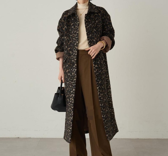leopard print wool blend long coat【2025102301】